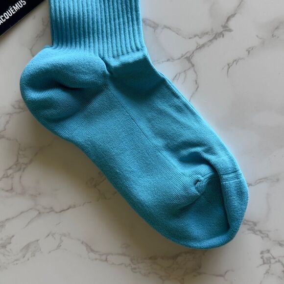 ⭕️ JACQUEMUS Logo Knit Socks Turquoise 39 Large Designer - Picture 4 of 6